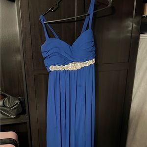 Blue formal dress with rhinestone belt